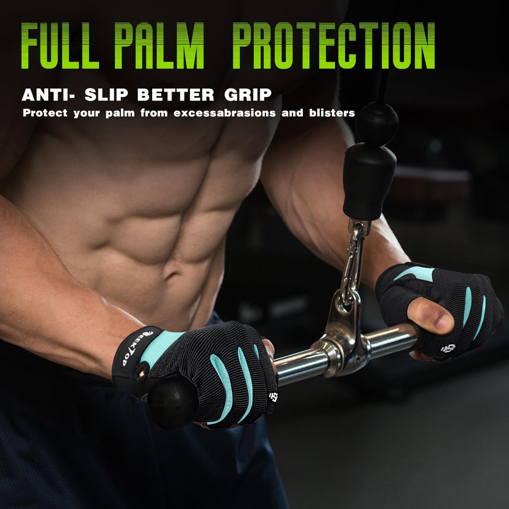 Seektop gloves worn during weightlifting offering secure grip and skin protection