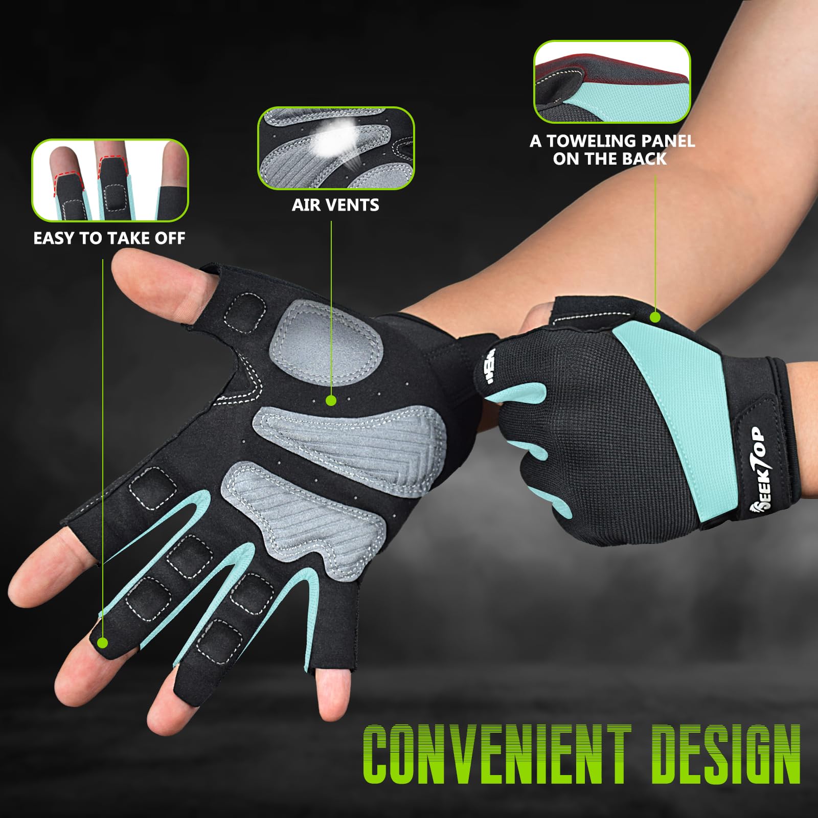Seektop close-up of padded palm showing 4mm cushion improving grip and comfort