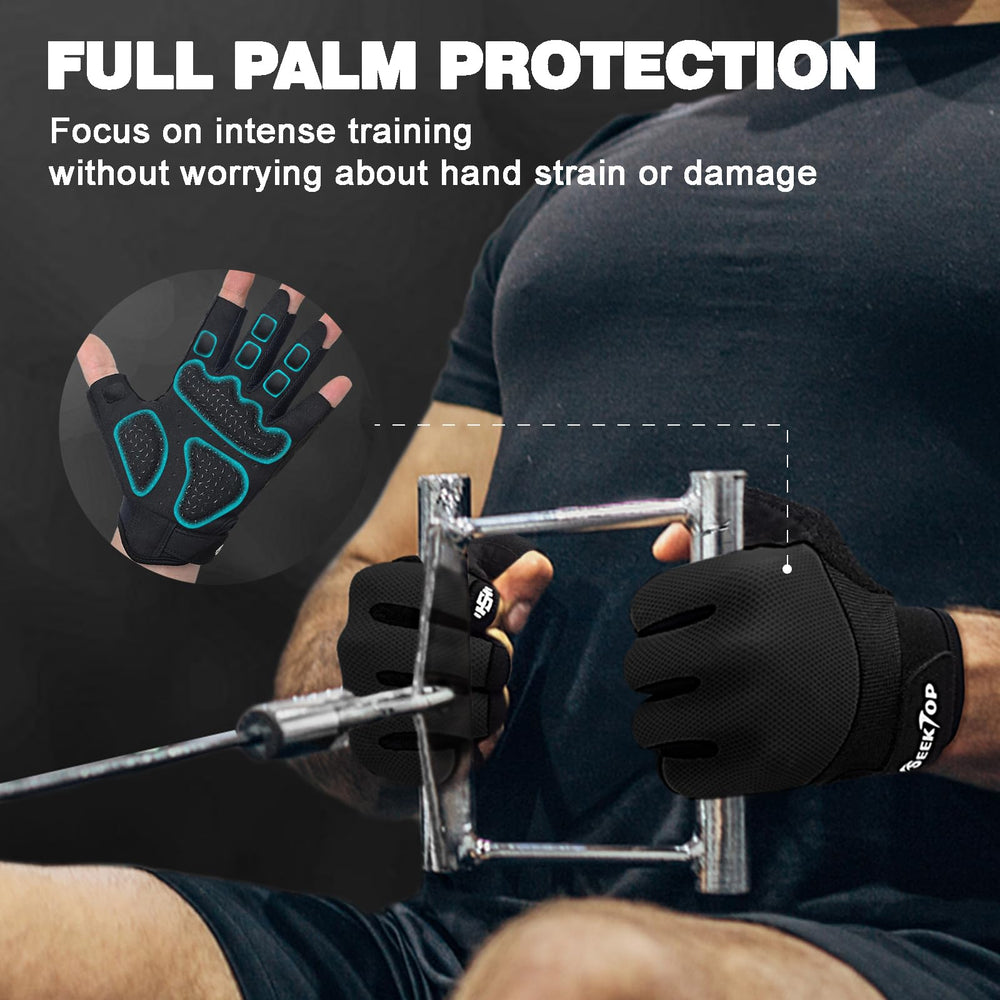 Seektop gloves worn during weightlifting for improved grip and comfort