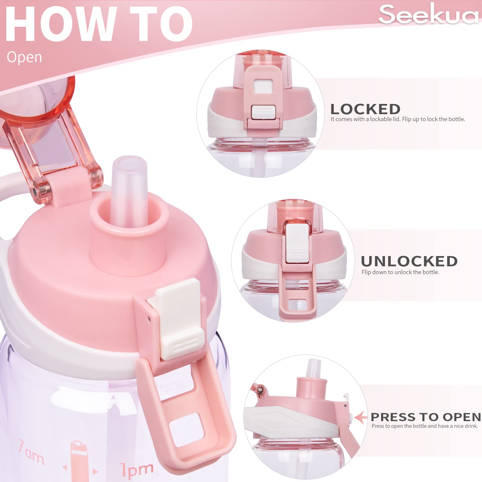 Seekua time marker close-up encouraging regular hydration and progress