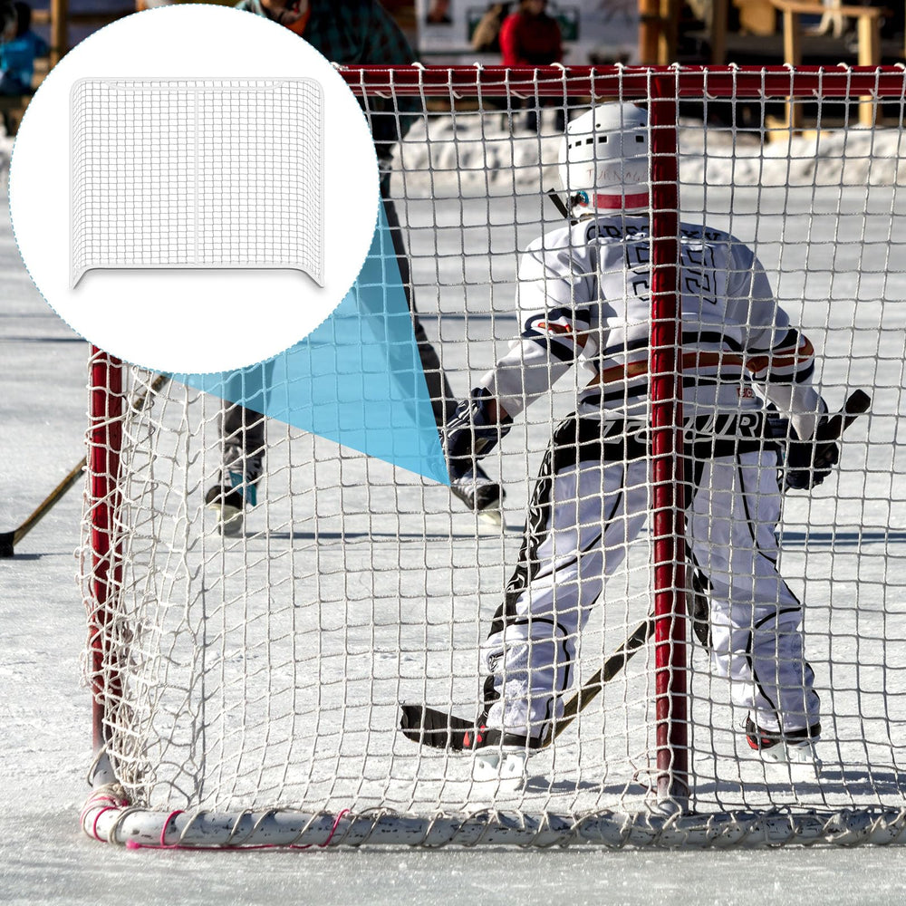 Seenelling backyard hockey game with net showing durable, all-weather play