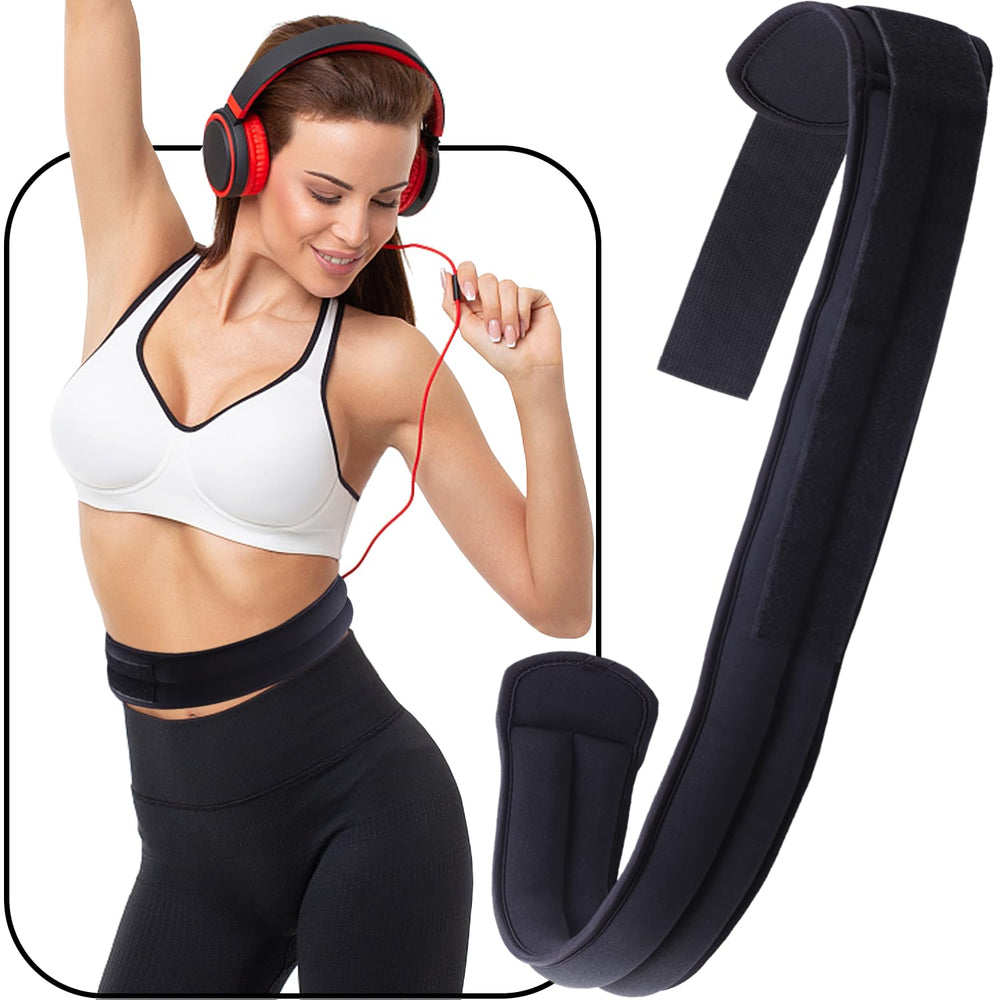 Sefulei weighted belt front view showing padded neoprene and secure fit benefit