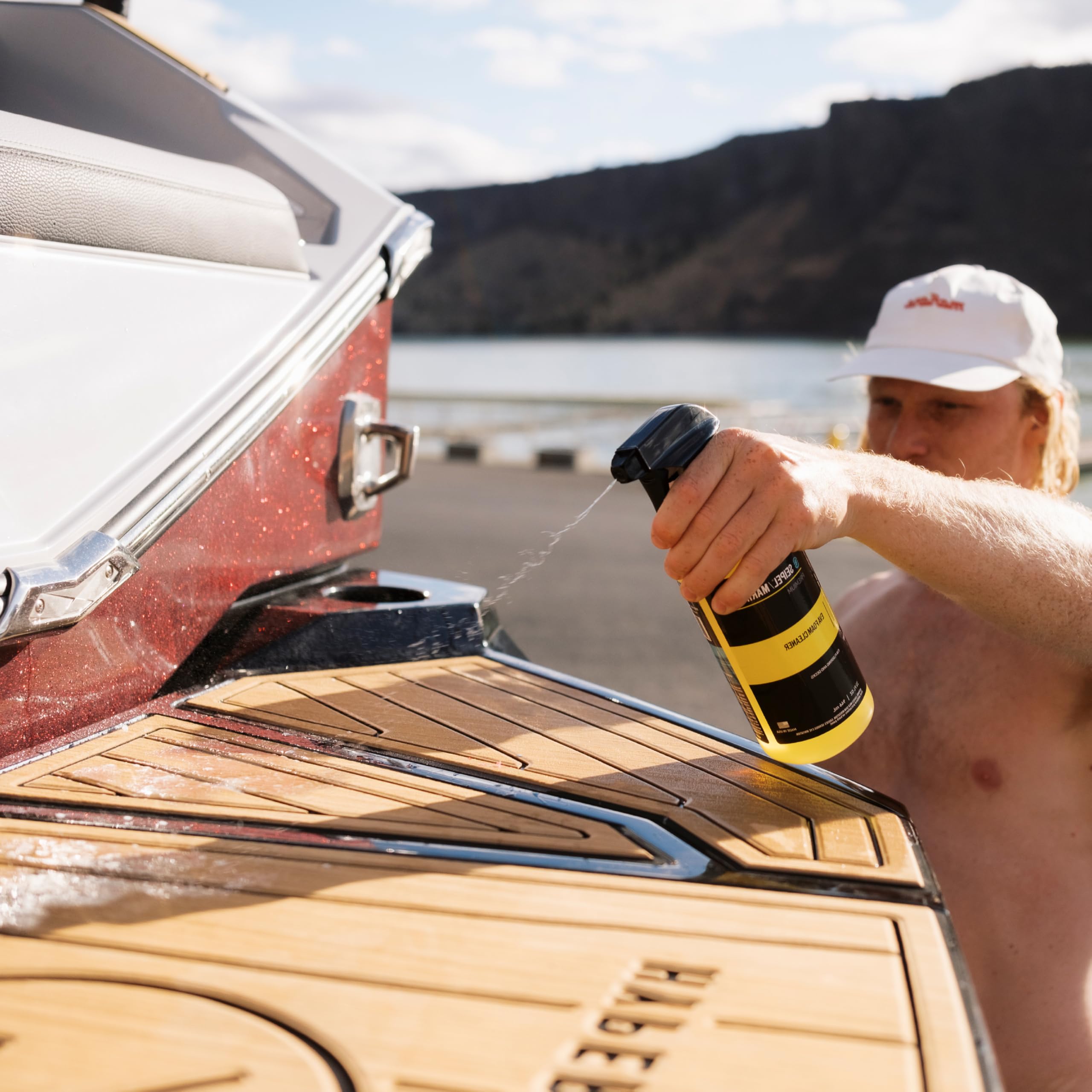 Seipel Marine cleaner in use on pontoon deck for routine maintenance
