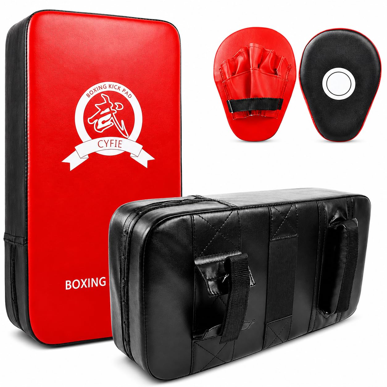 SEISSO front view of mitts and kick pads showing complete training set and easy handling
