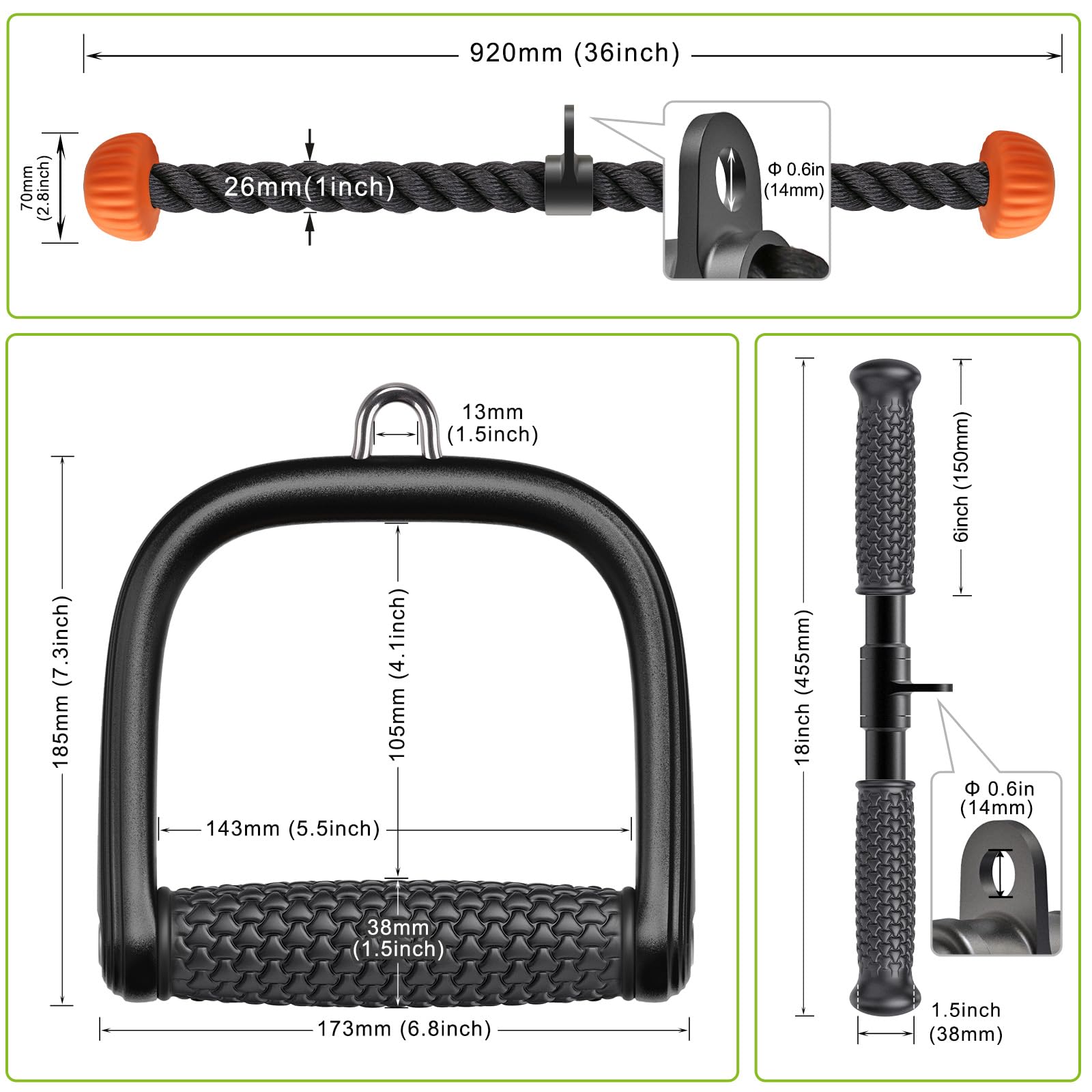 SELEWARE triceps rope detail highlighting nylon braid and anti-slip rubber ends