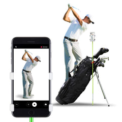 Selfie Golf front view with phone mounted showing stable recording benefit