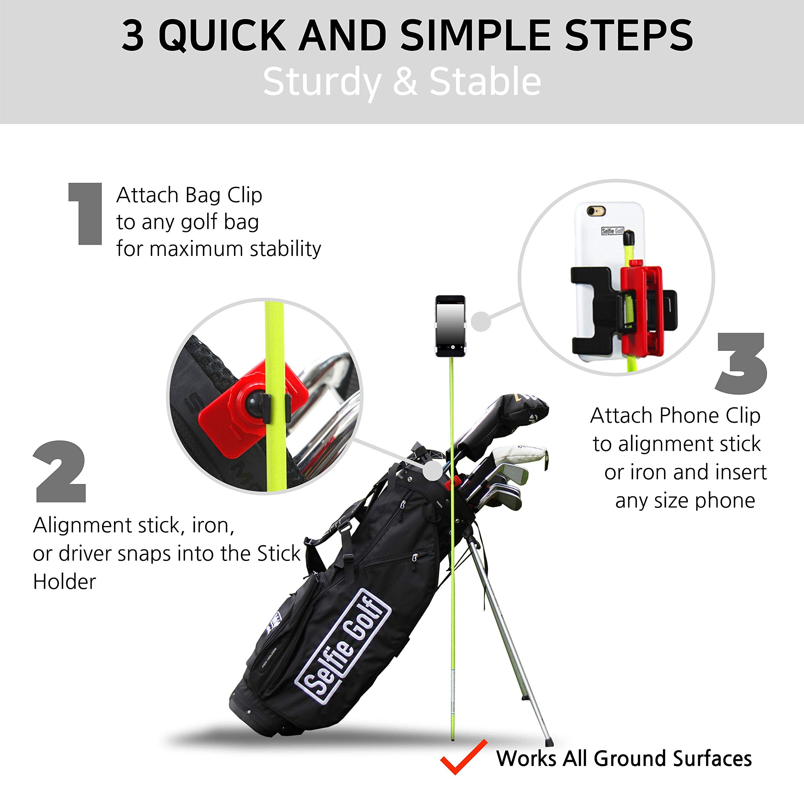 Selfie Golf phone cradle open width showing universal fit benefit