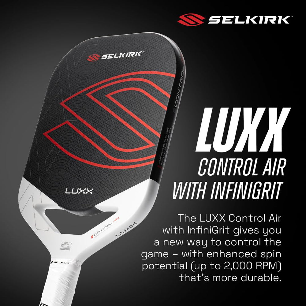 Selkirk Sport LUXX Control handle close-up showing grip comfort and control