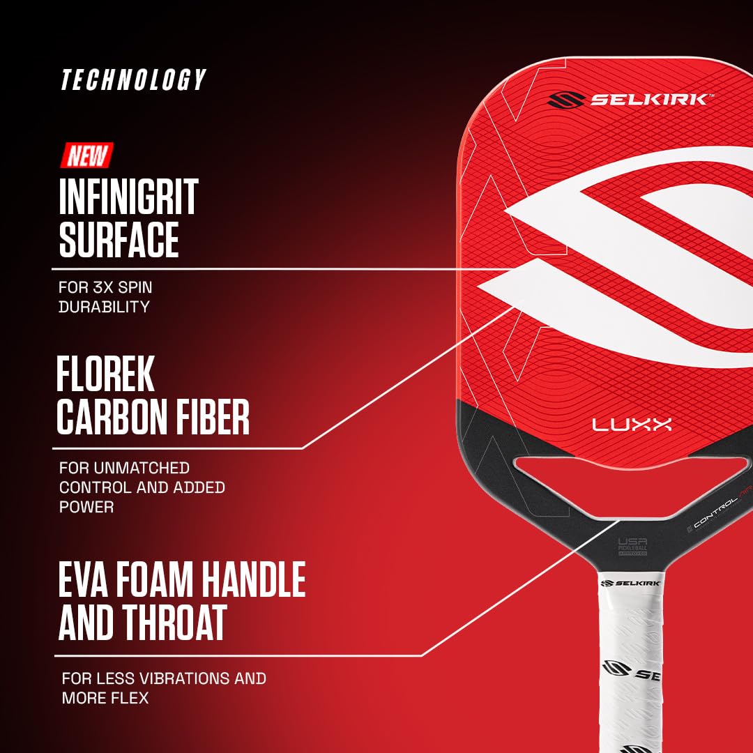 Selkirk LUXX Control held in hand showing true-to-size grip for comfortable play