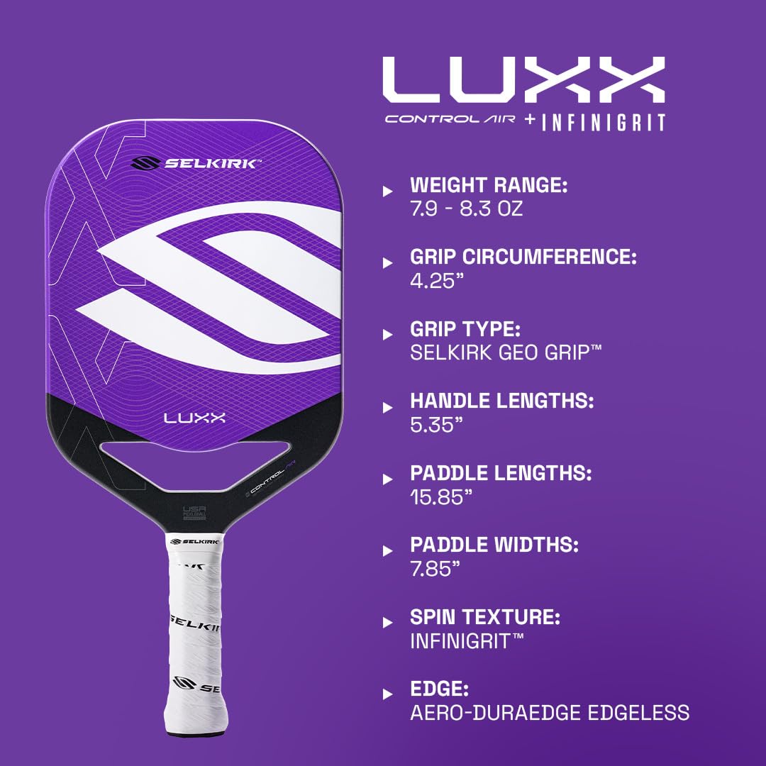 Selkirk LUXX Control beside a ball to show scale and playable area advantage