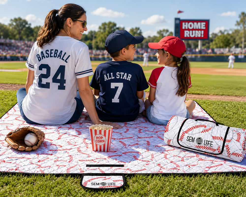 SEM LIFE blanket flipped to show reversible sides for versatile looks