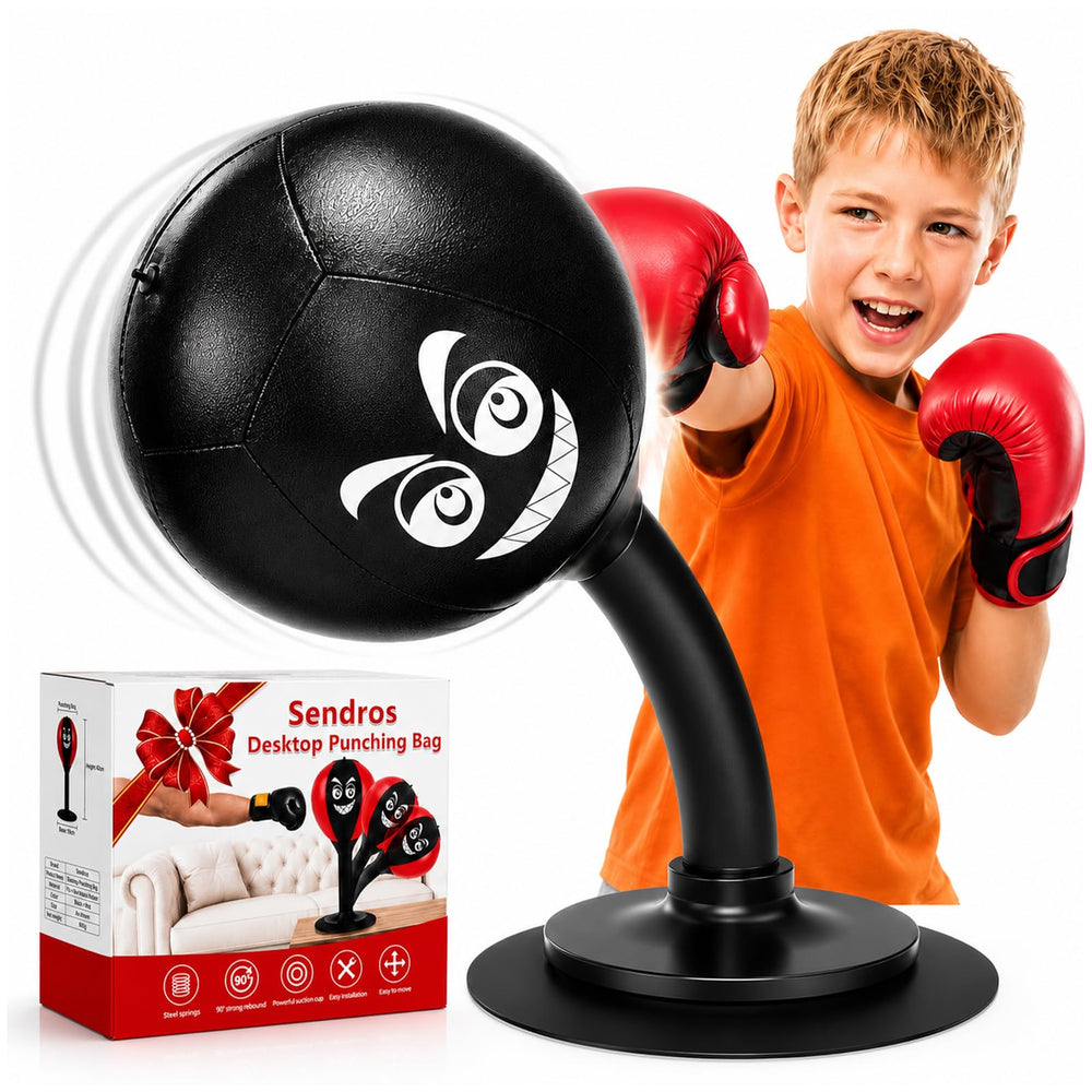 Sendros front view of desktop punching bag showing compact design and stability
