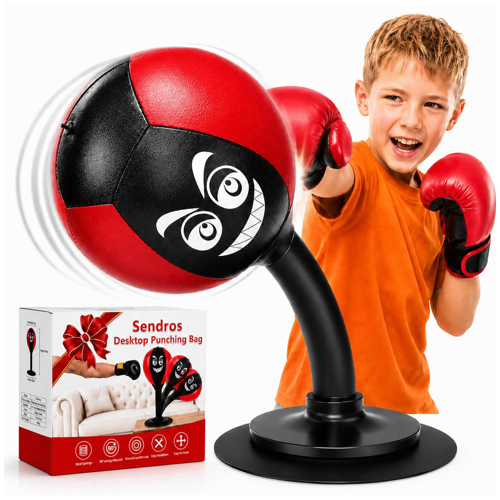 Sendros front view of desktop punching bag showing compact design and color