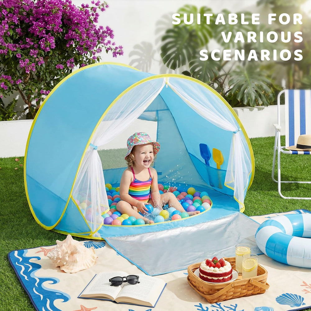 SENODEER tent next to stroller showing compact size and portability
