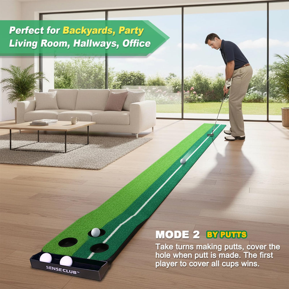 SENSECLUB ball dropping into cup demonstrating accurate putt practice