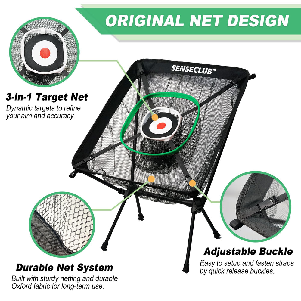 SENSECLUB assembled chipping net with mat demonstrating quick practice setup benefit