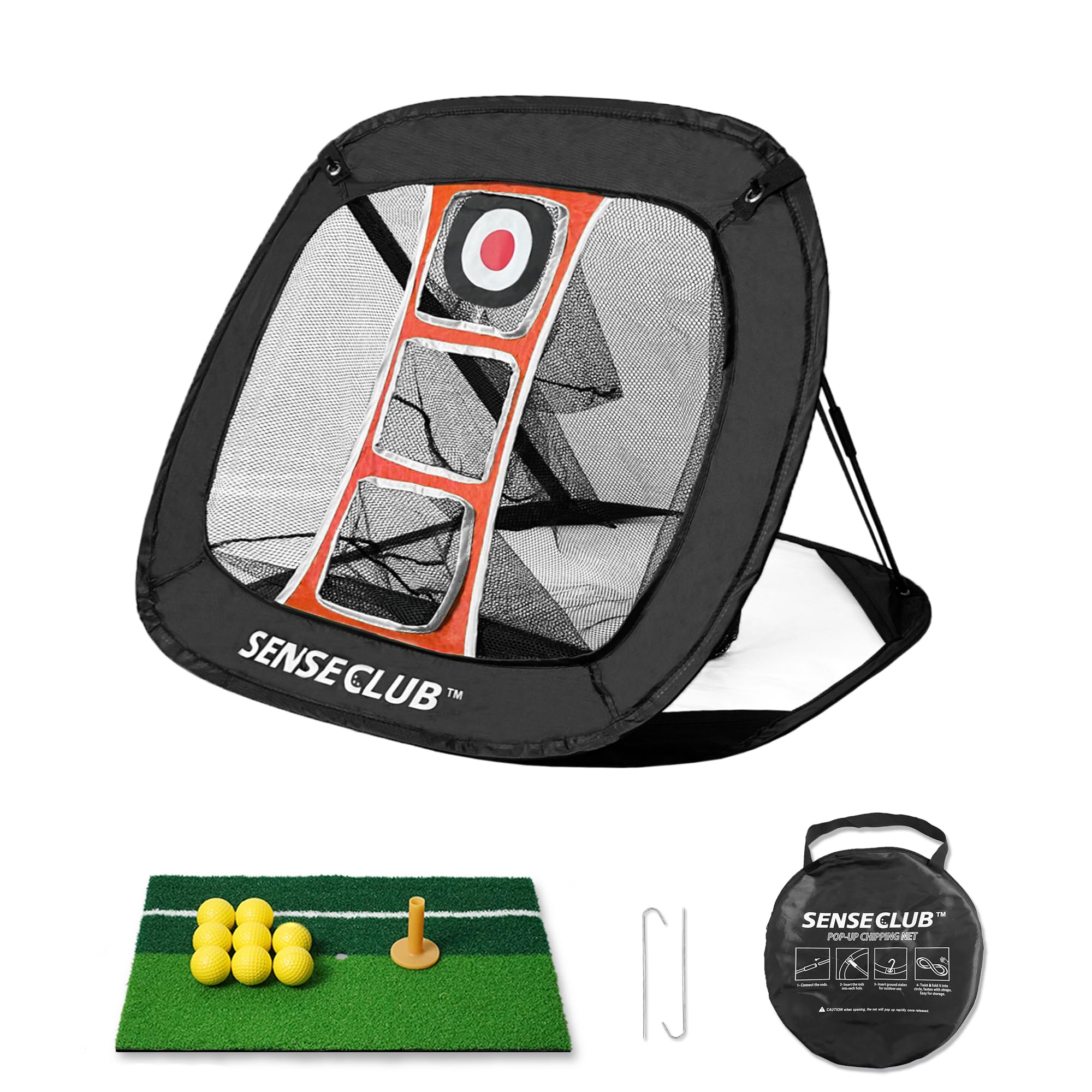 SENSECLUB chipping net front view with three pockets for target practice