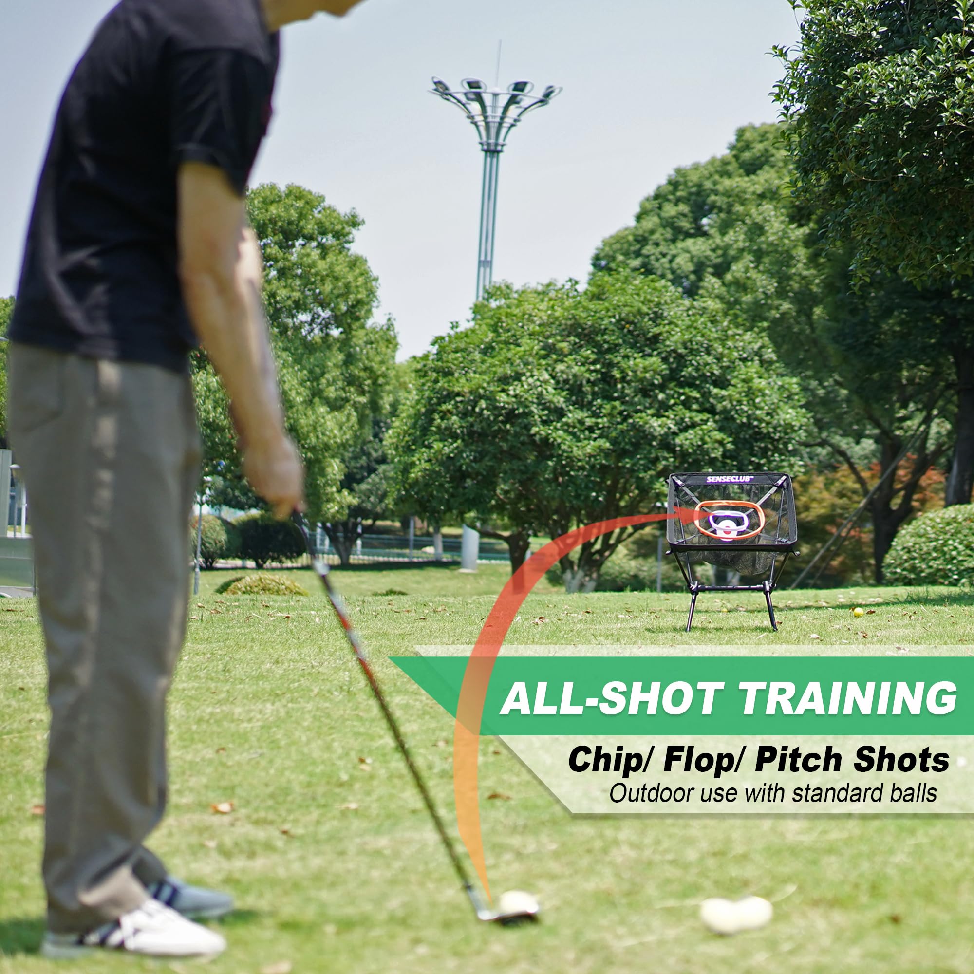 SENSECLUB setup in backyard for convenient outdoor short-game practice