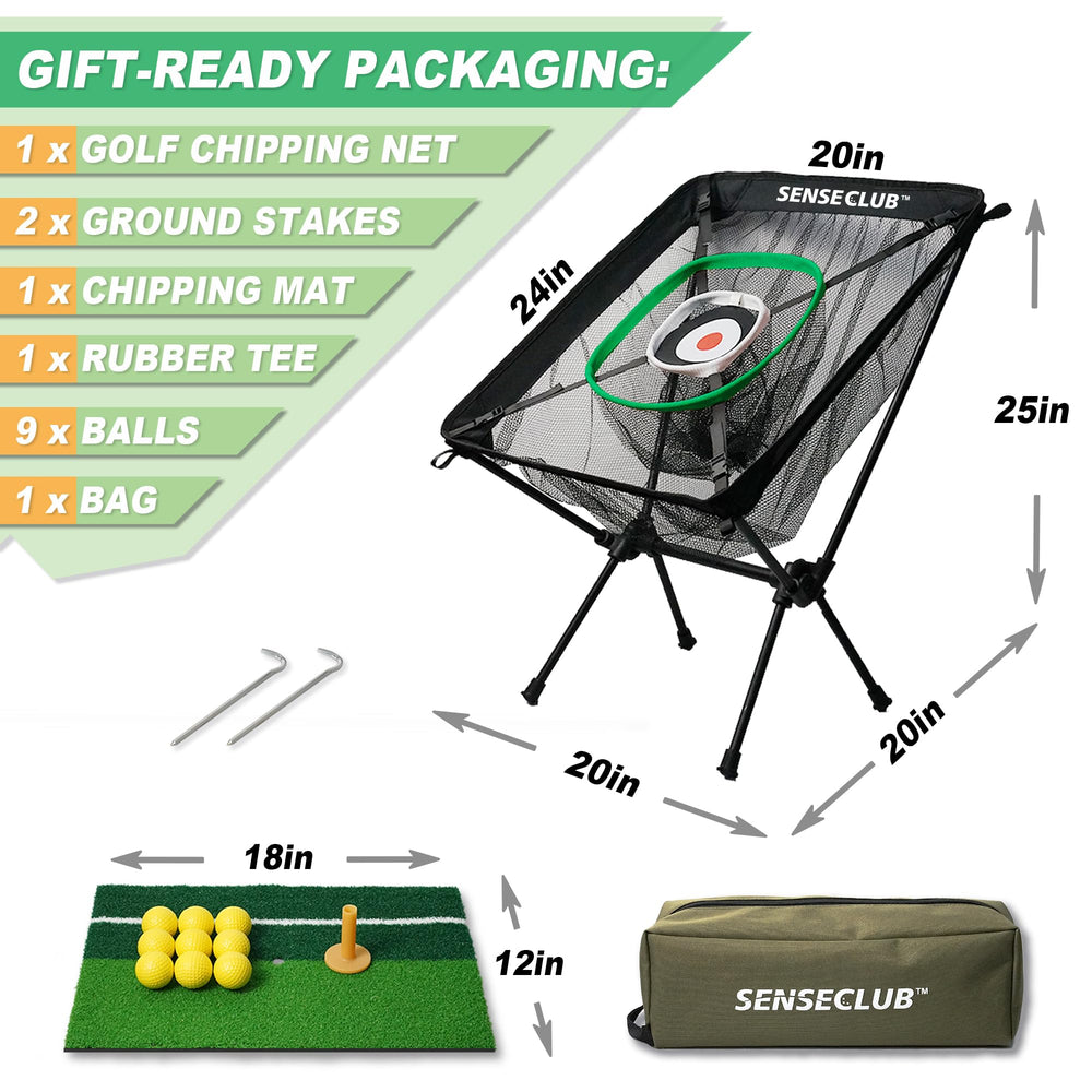 SENSECLUB net beside golf club to show scale and quick setup advantage