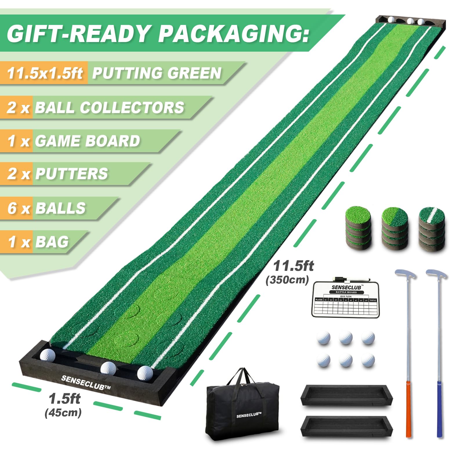 SENSECLUB putter close-up highlighting grip and alignment for better stroke control