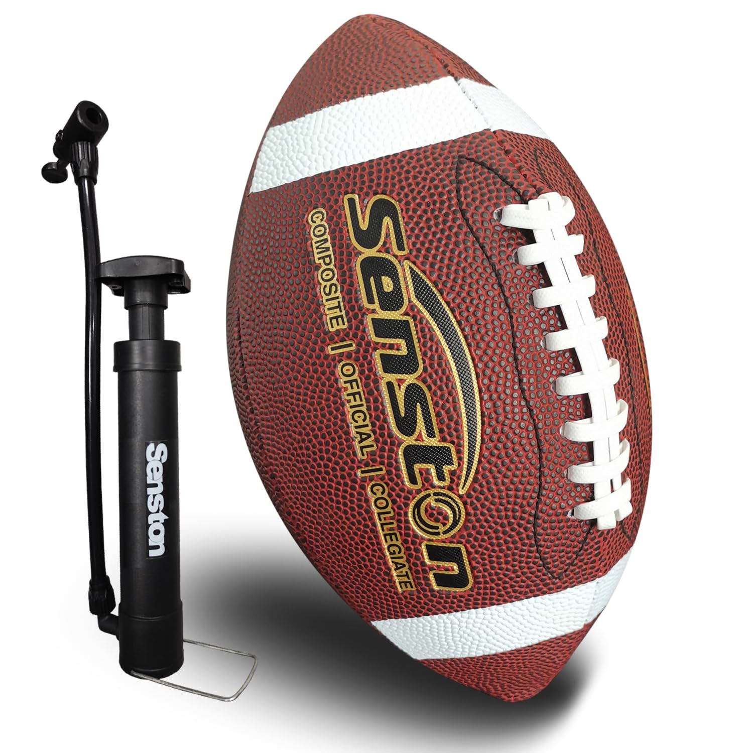 Senston football front view showing brand and durable construction benefit