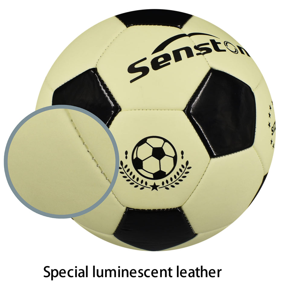 Senston glowing soccer ball in dark demonstrating luminous visibility