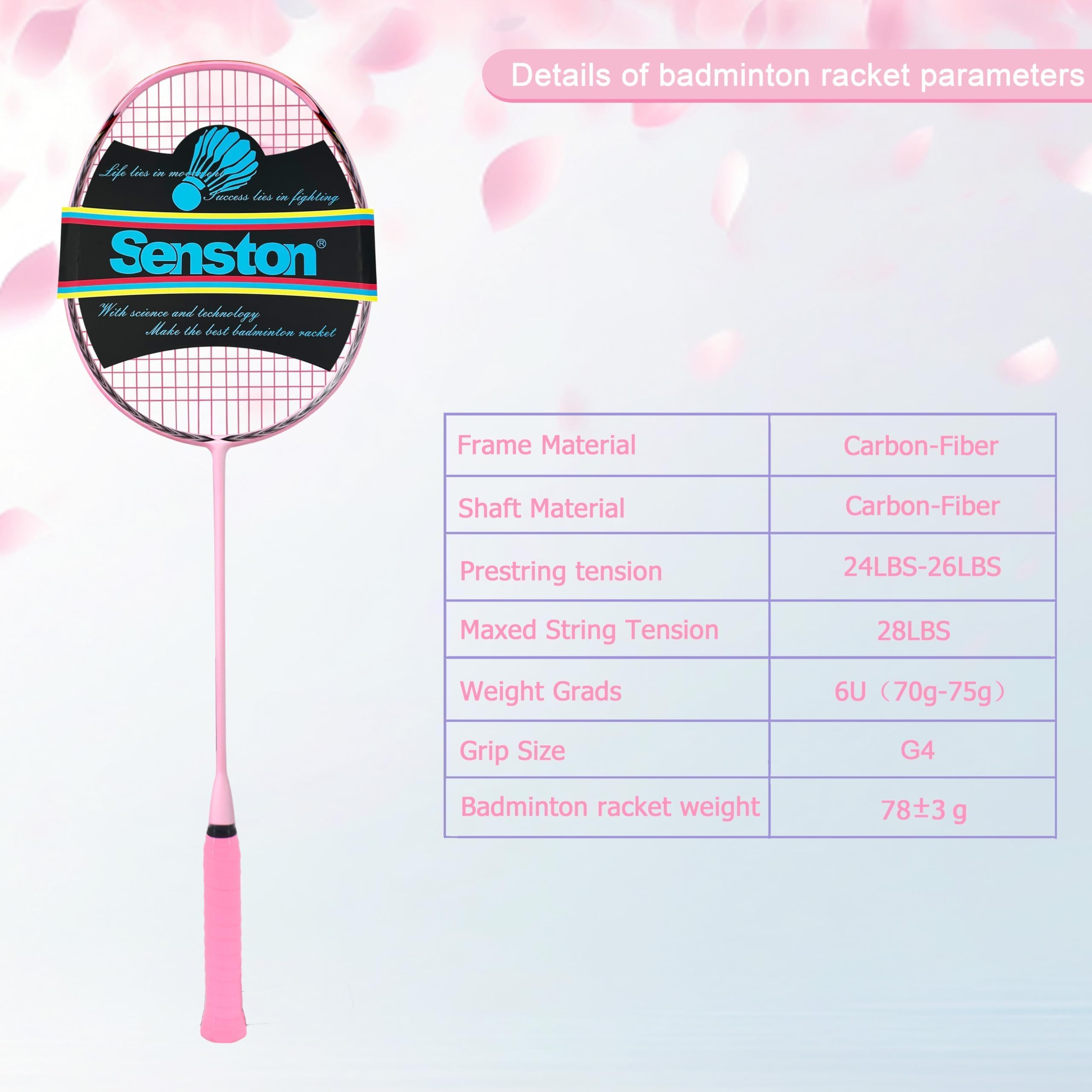 Senston N90 string bed detail pre-strung 24–26 lb for ready-to-play benefit