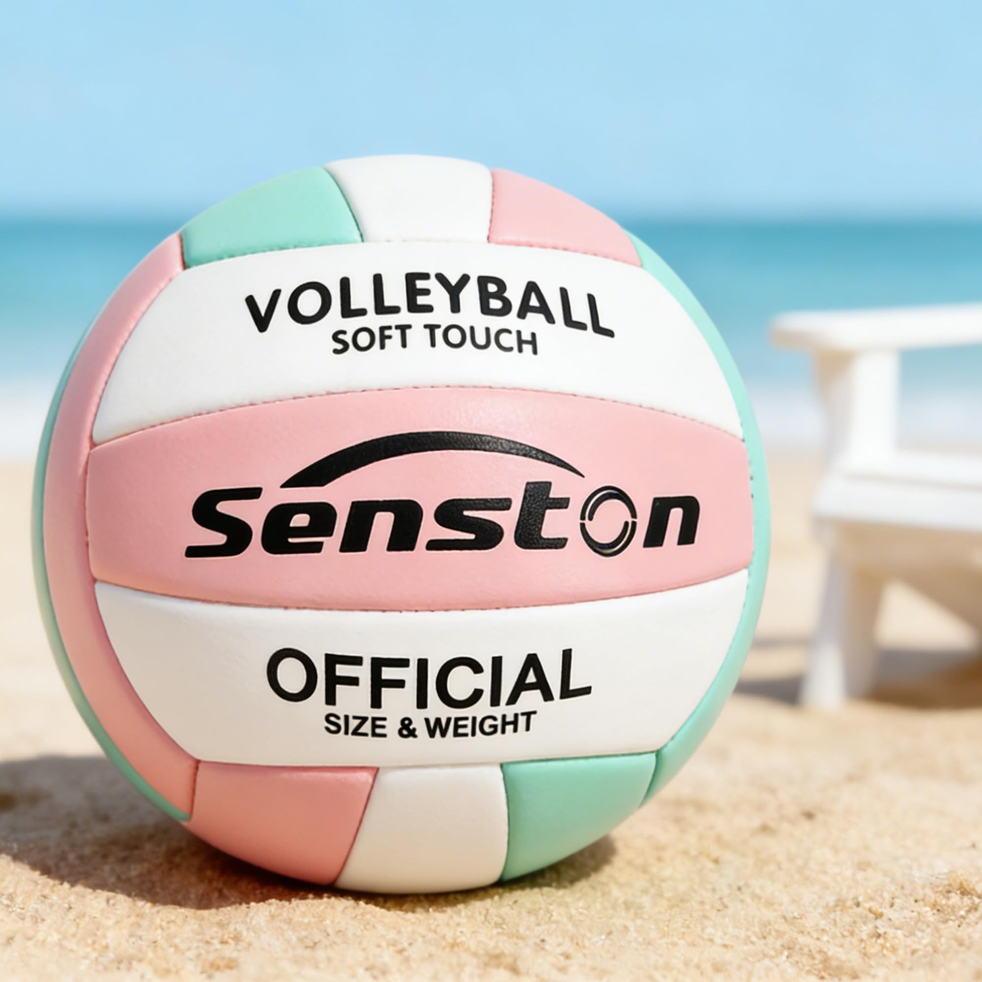 Senston ball in mid-spike at beach demonstrating soft touch and predictable flight