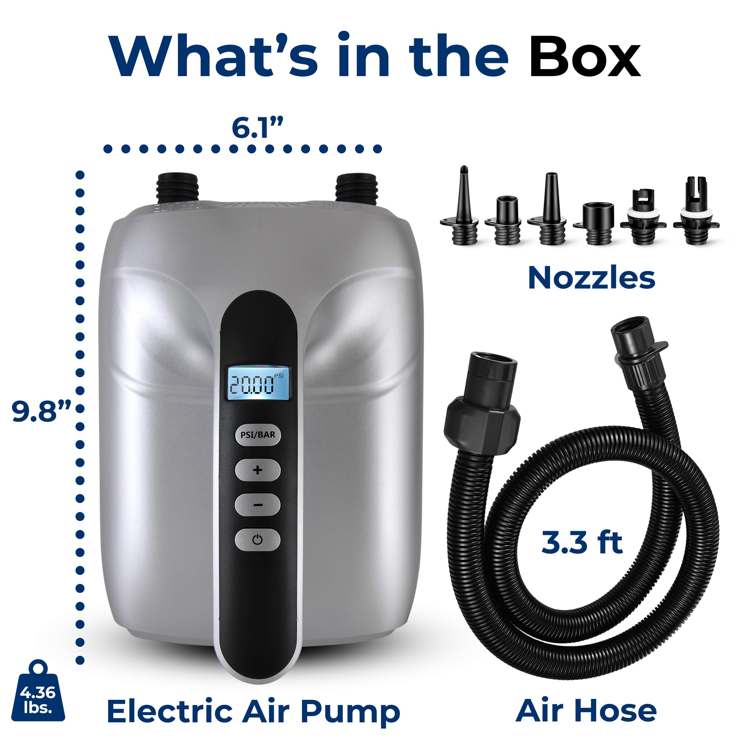 SereneLife air hose connection detail ensuring secure seal and fast airflow