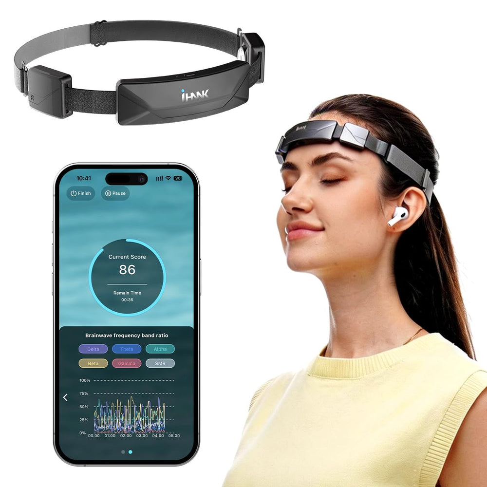 SereniBrain front view headband showing sleek design and wearable comfort