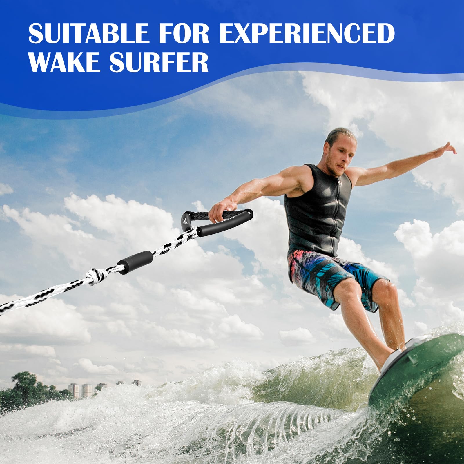 SETYPARY wakesurfer using rope behind boat demonstrating control
