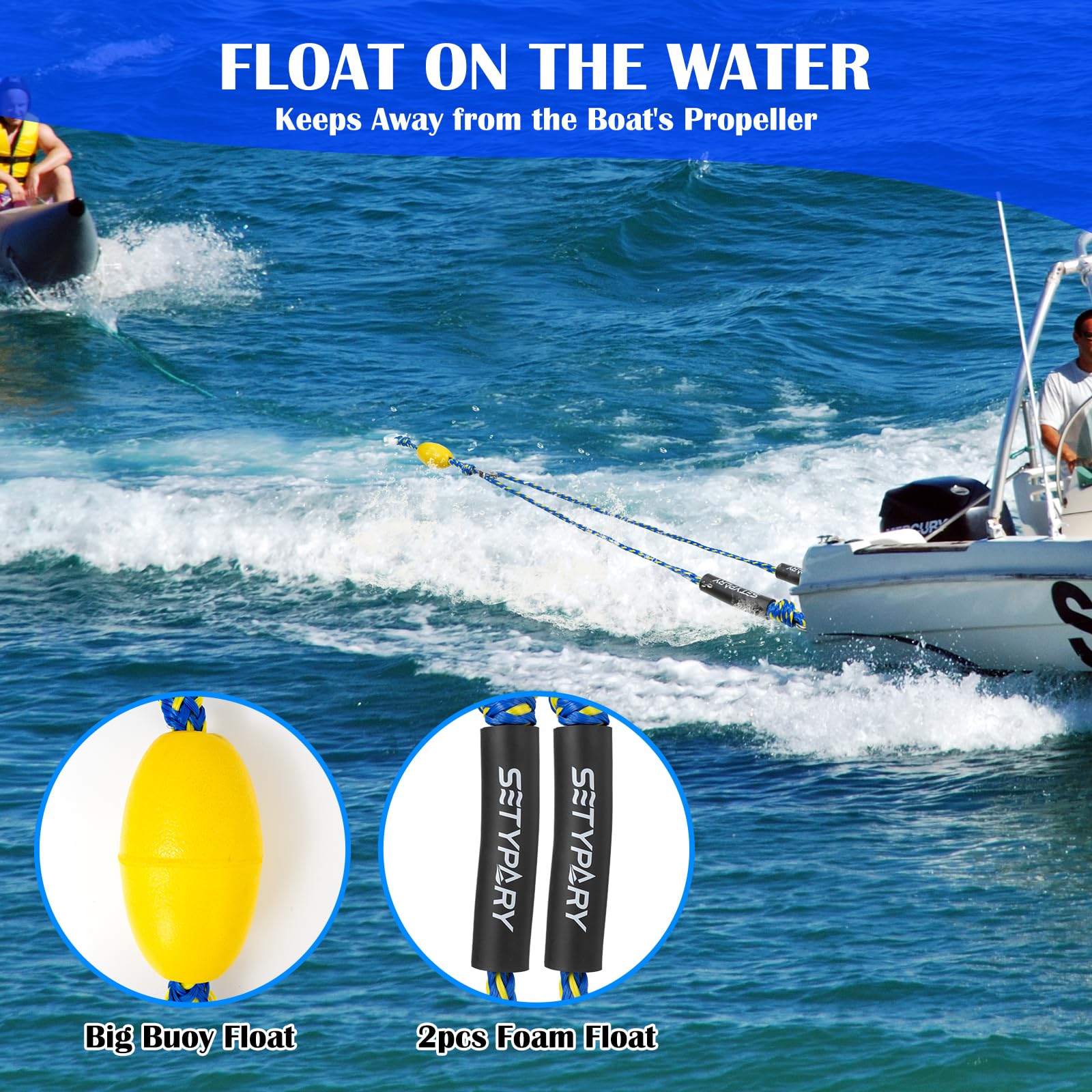 SETYPARY tow rope in use pulling tube, maintains centered tracking benefit