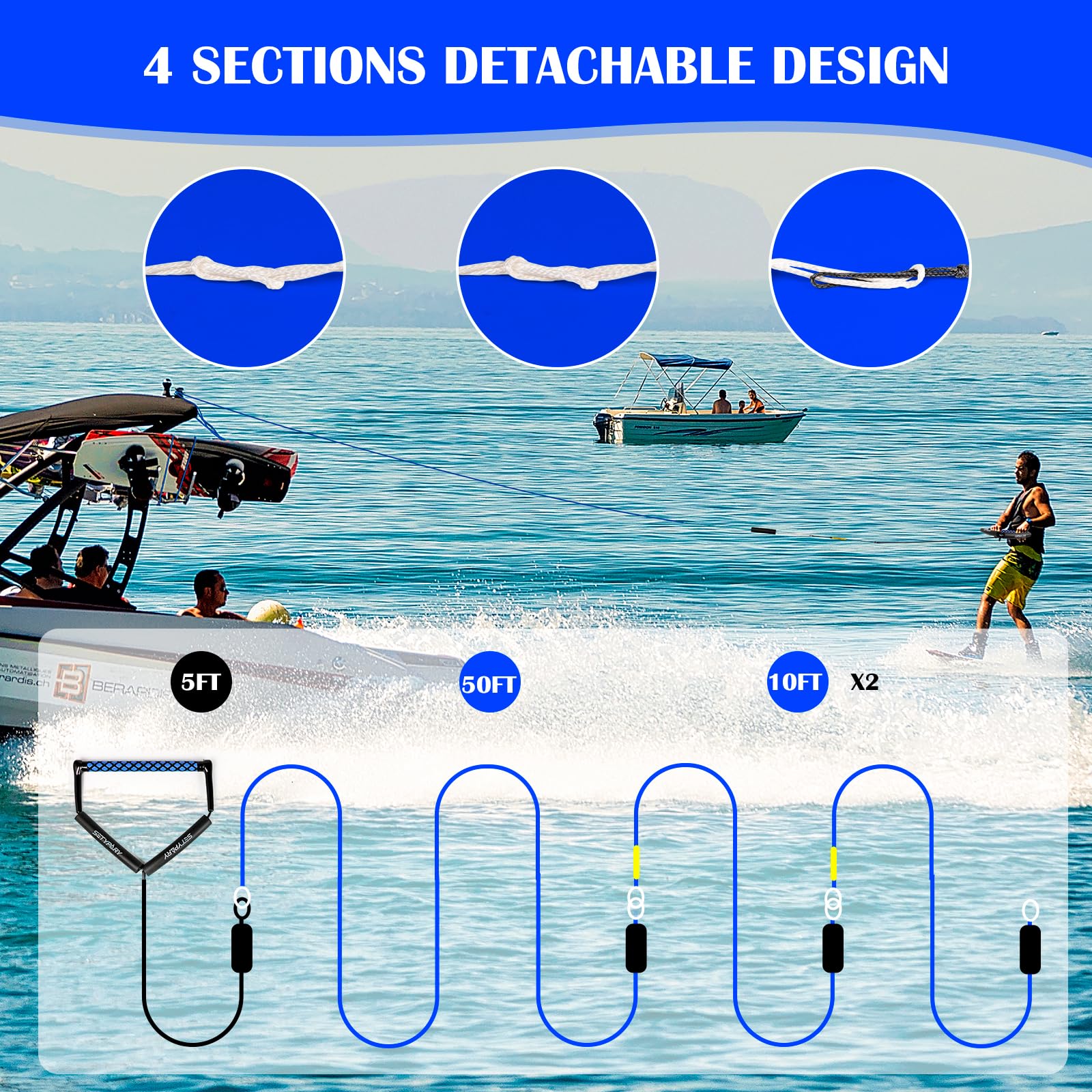 SETYPARY tow rope in use with wakeboarder illustrating responsive pull and control