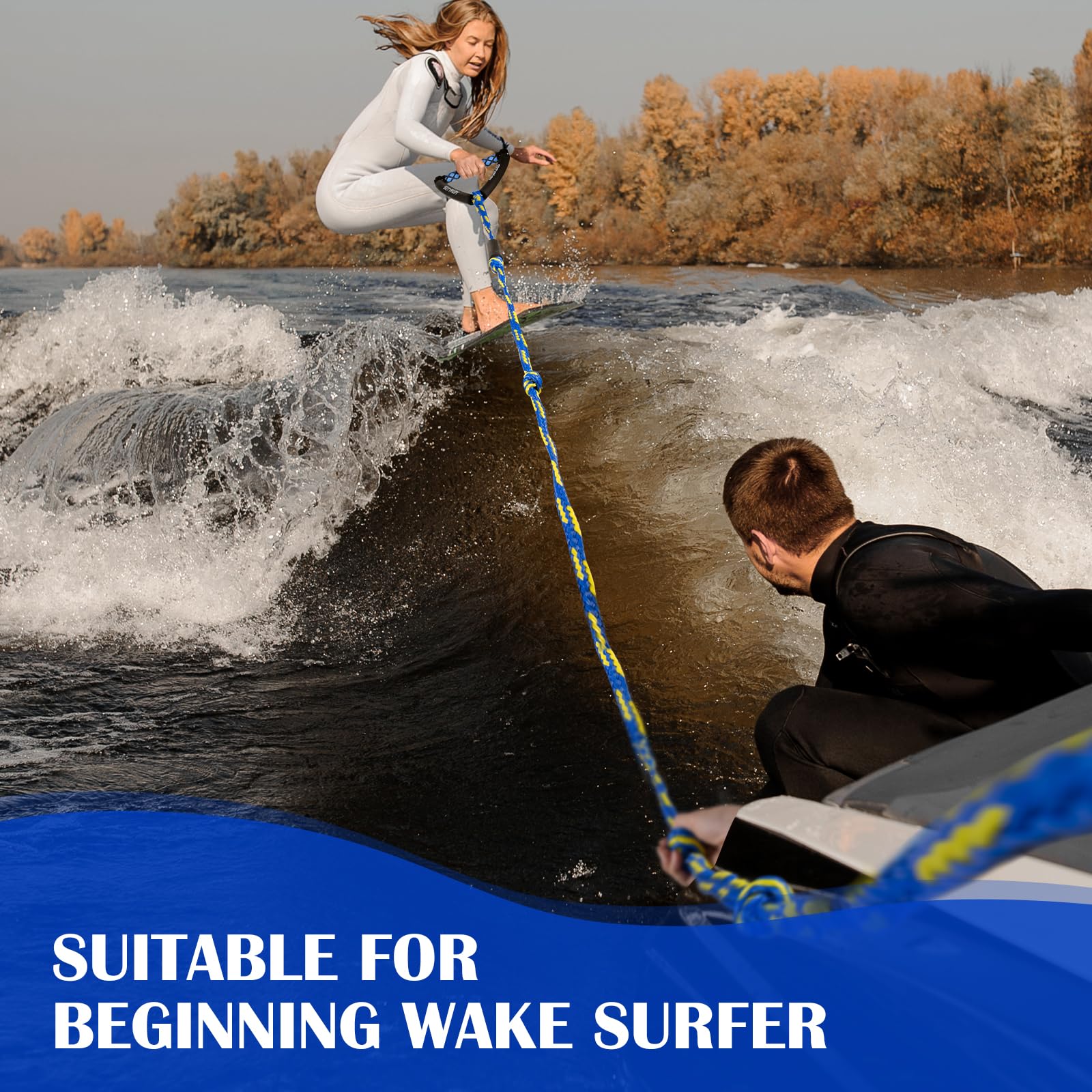 SETYPARY rope beside wakesurf board showing 25-foot scale and safe distance