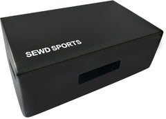 SEWD front view of reformer sitting box showing stability and padded comfort