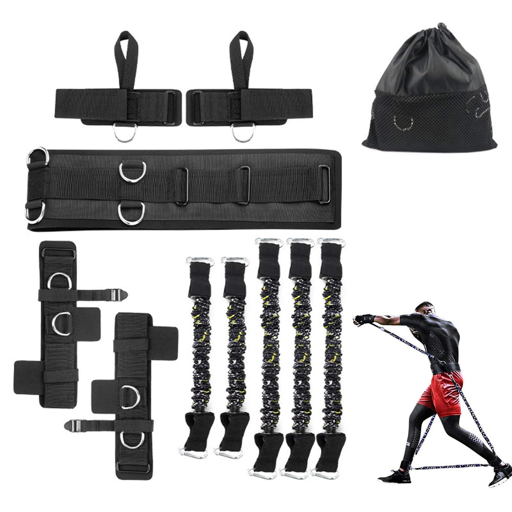 Sfeexun front view of full boxing resistance set, shows all components and portability benefits