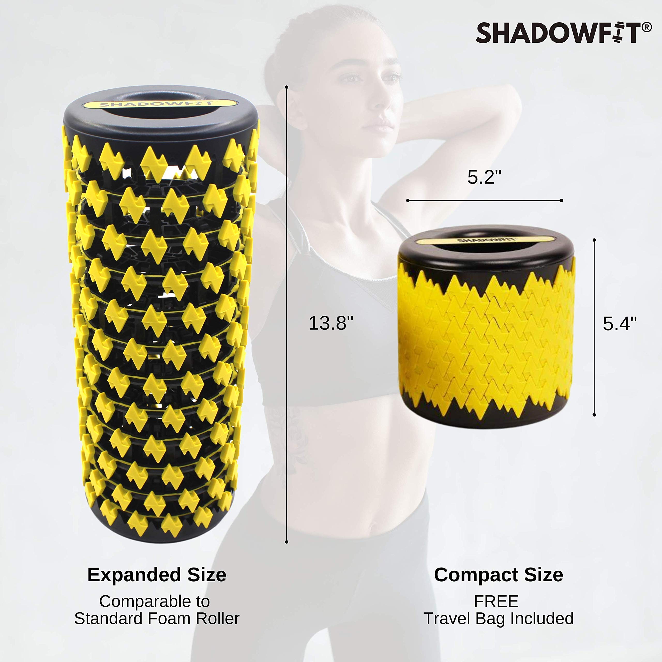 Shadowfit foam roller used along upper back to ease stiffness and improve comfort benefit