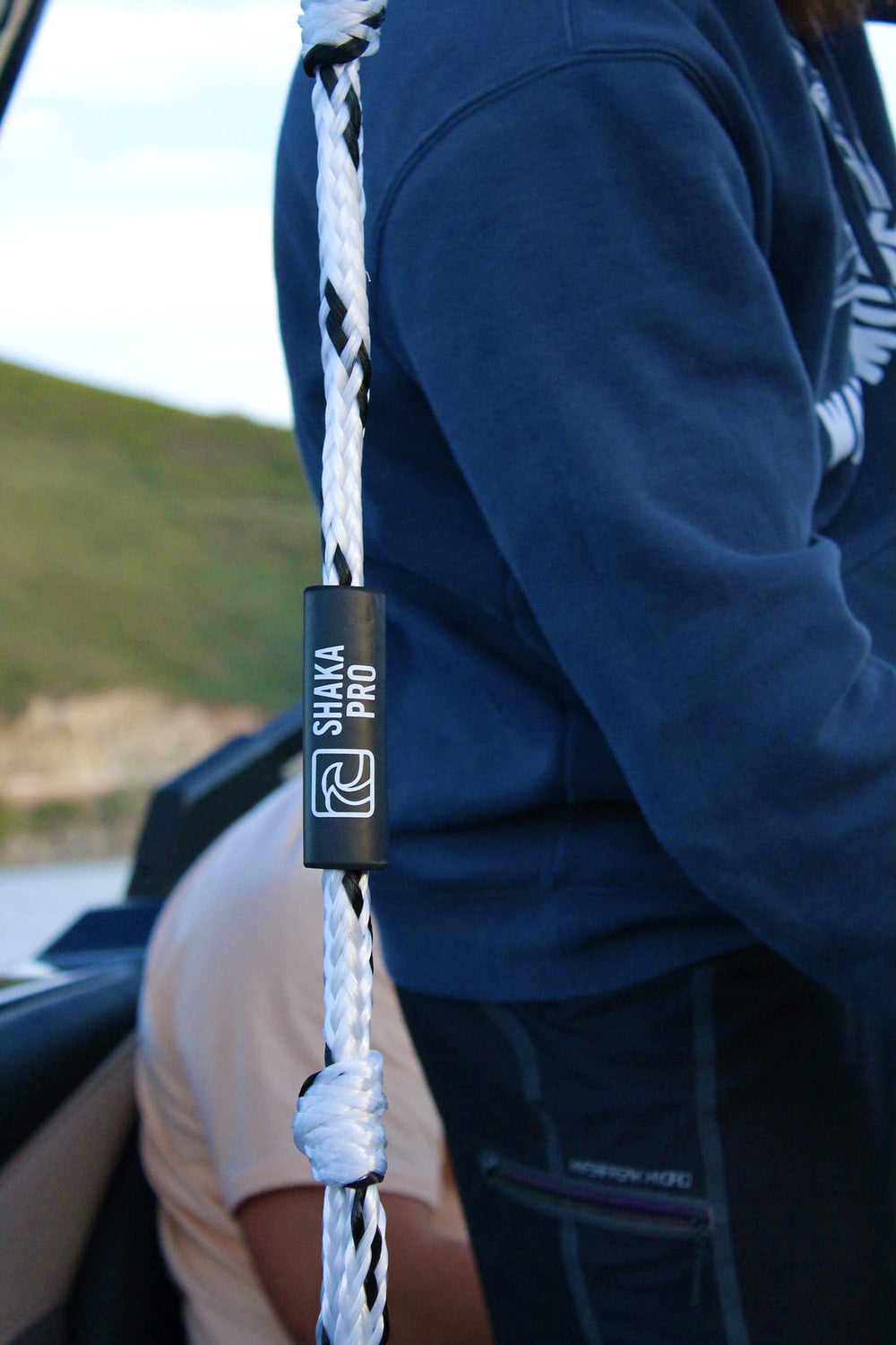 Shaka Pro rope in use behind a boat demonstrating secure towing performance