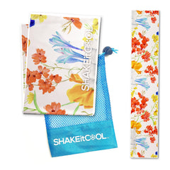 SHAKEitCOOL front packaging showing flower print and compact pouch for easy transport