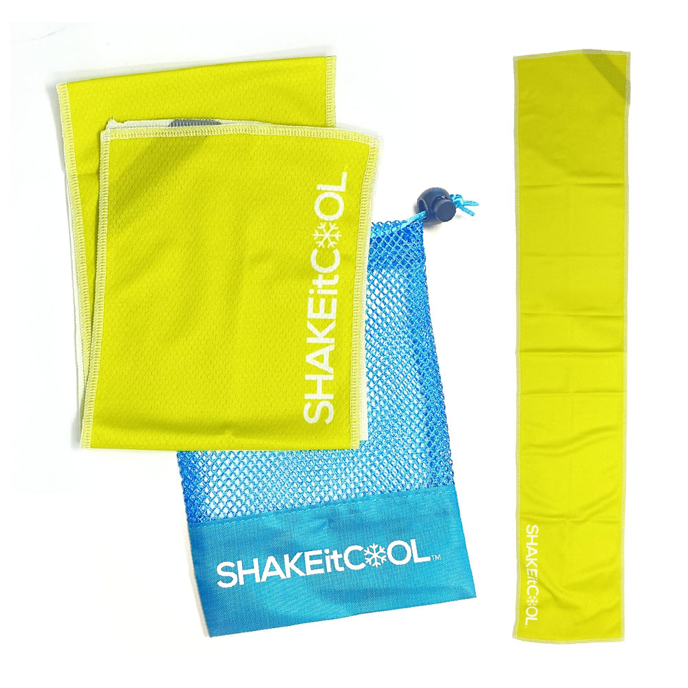 SHAKEitCOOL front view in Safety Yellow showing brand and clear design benefits