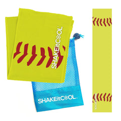SHAKEitCOOL front view showing towel and benefits for quick cooling