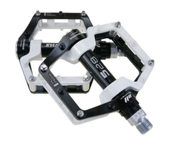 shanmashi front view of white aluminium pedal showing platform and pins for confident grip