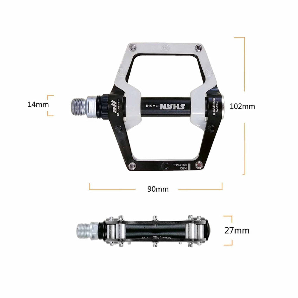 shanmashi pedal next to shoe illustrating size and platform support for comfort