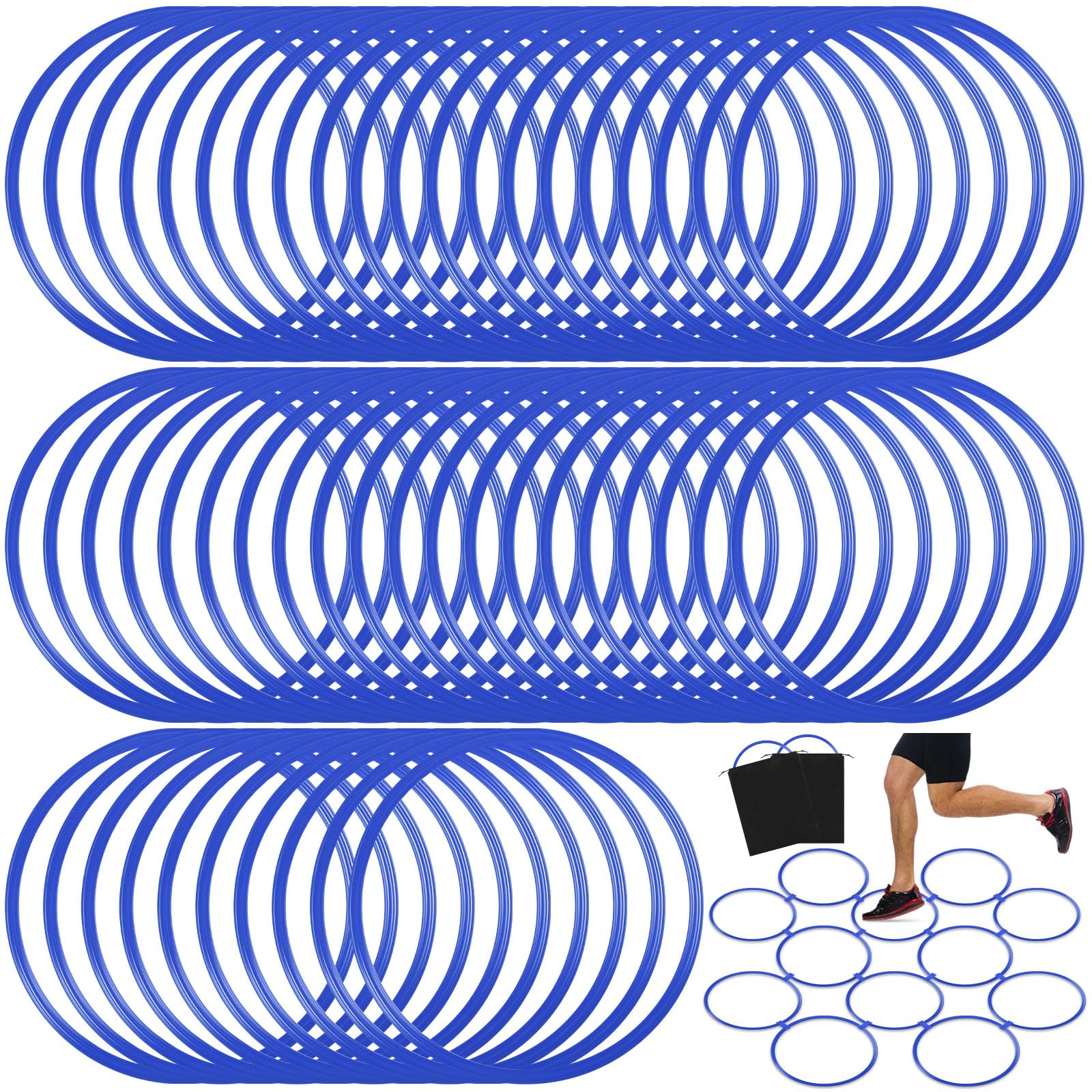 Shappy front view of 50 blue agility rings showing complete kit and portability benefit
