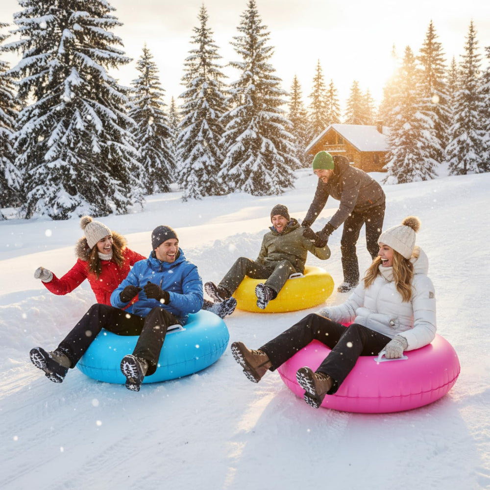 Shappy snow tube in use on hill with rider demonstrating stability and fun sliding