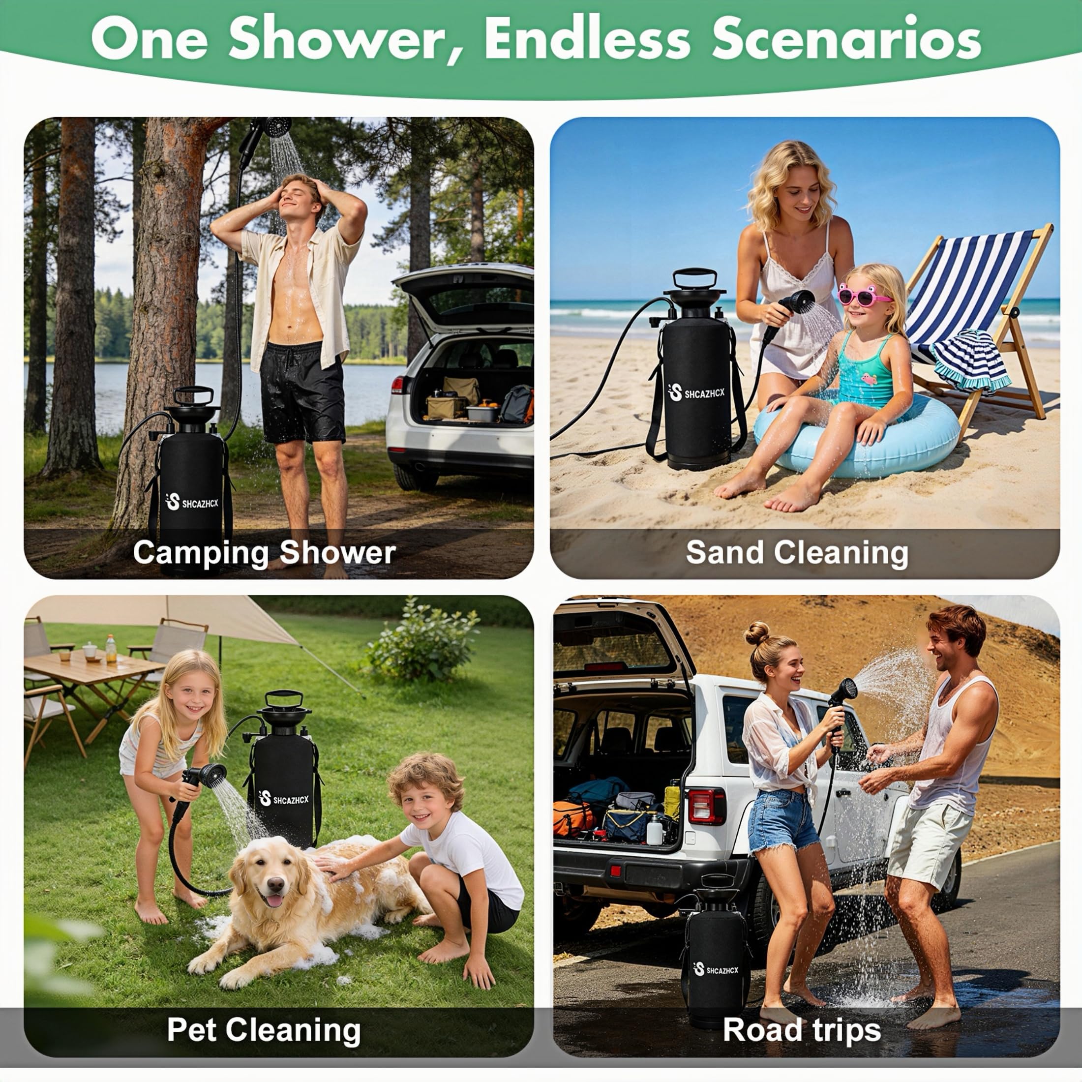 Shcazhcx 360° rotating showerhead close-up with selectable modes for versatile rinses