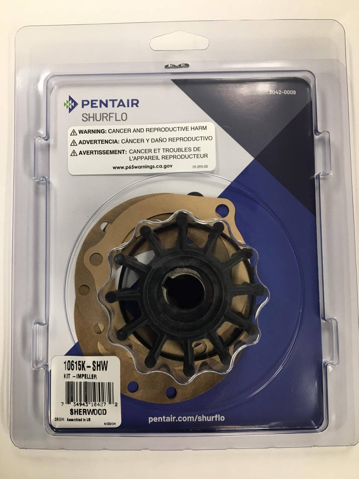 Sherwood impeller kit front view showing impeller and gaskets, ensuring correct fit