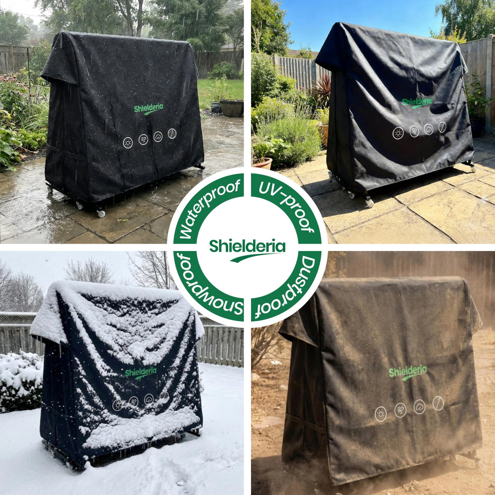Shielderia cover with tape measure showing 9x5 ft scale for accurate fit