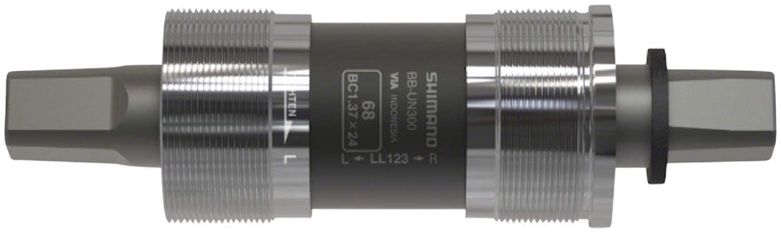 SHIMANO BB-UN300 hollow spindle close-up highlighting lightweight alloy and smooth bearing interface