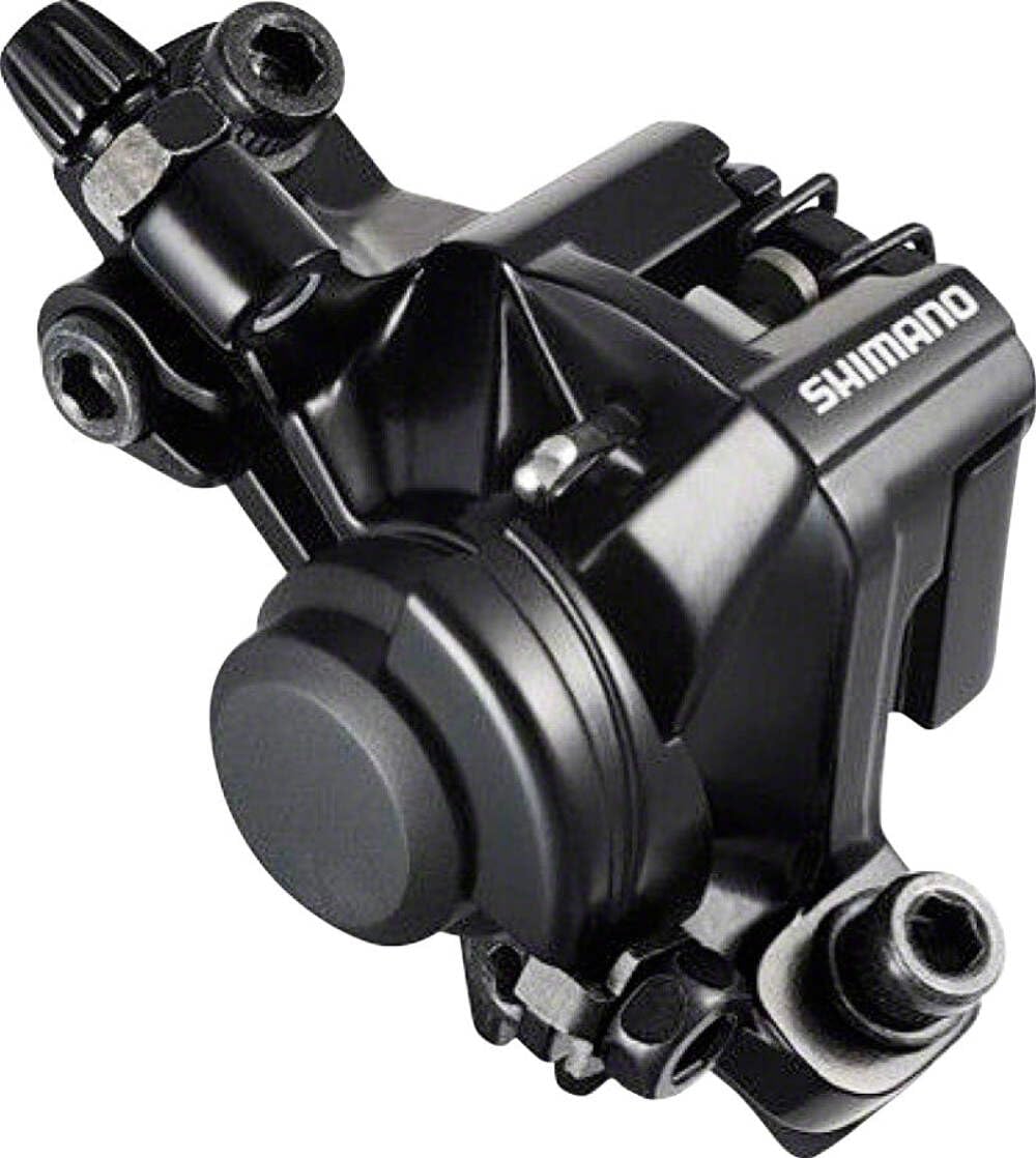 SHIMANO BR-M375-L caliper front view showing post-mount and clean finish for durable stopping